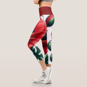 Leggings Capri Flore de pavot rouge