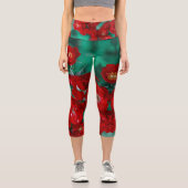 Leggings Capri Flore des fleurs de roses rouges (Recto)