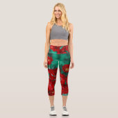 Leggings Capri Flore des fleurs de roses rouges (Recto)