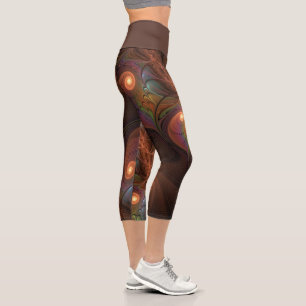 Leggings Capri Fluorescent coloré Abstrait Trippy Brown Fractal