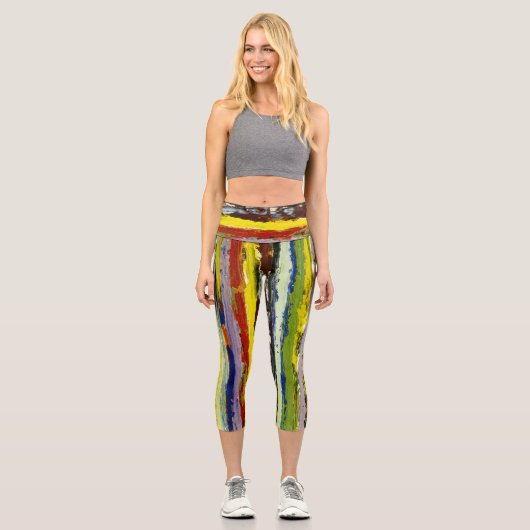 Leggings Capri Flux de peinture verticale Abstraits (Recto)
