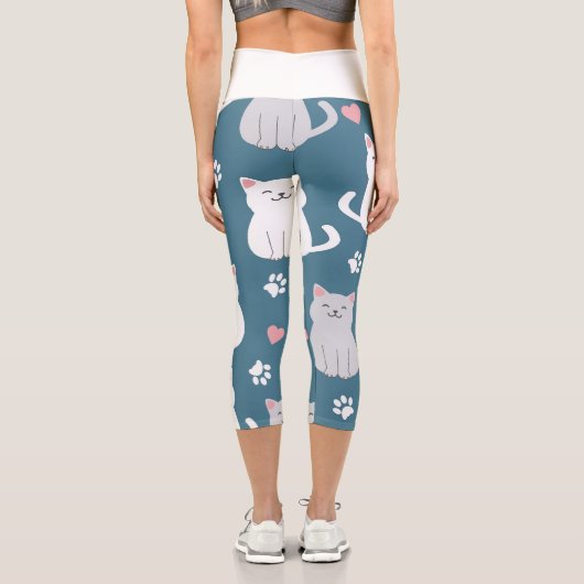 Leggings Capri Fond de motif mignon de chats (Verso)
