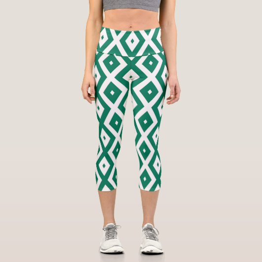 Leggings Capri Forest green and white diamond pattern (Recto)