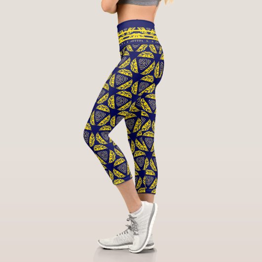 Leggings Capri Formes géométriques modernes Motif bleu jaune (Gauche)