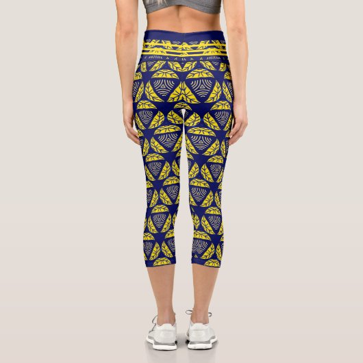Leggings Capri Formes géométriques modernes Motif bleu jaune (Verso)