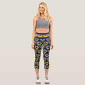 Leggings Capri Formes géométriques modernes Motif bleu jaune (Recto)