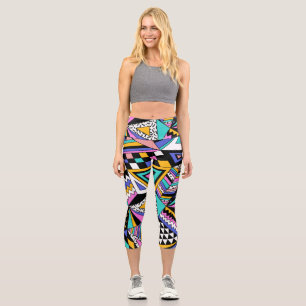 Leggings Capri Formes géométriques rétro : Vintage coloré.