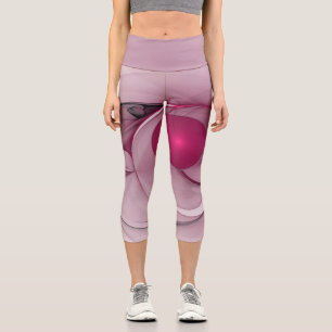Leggings Capri Fractale Balançante, Art Abstrait Moderne Rose de