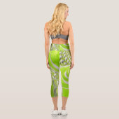 Leggings Capri Fractale en spirale vert citron abstrait (Verso)