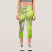 Leggings Capri Fractale en spirale vert citron abstrait (Recto)