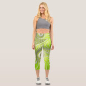 Leggings Capri Fractale en spirale vert citron abstrait (Recto)