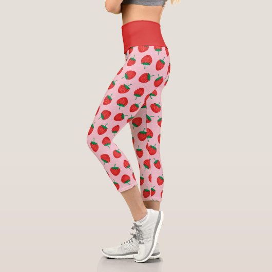 Leggings Capri Fraise D'Été Rose Et Rouge (Gauche)