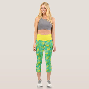 Leggings Capri Fruit citron motif jaune vert turquoise