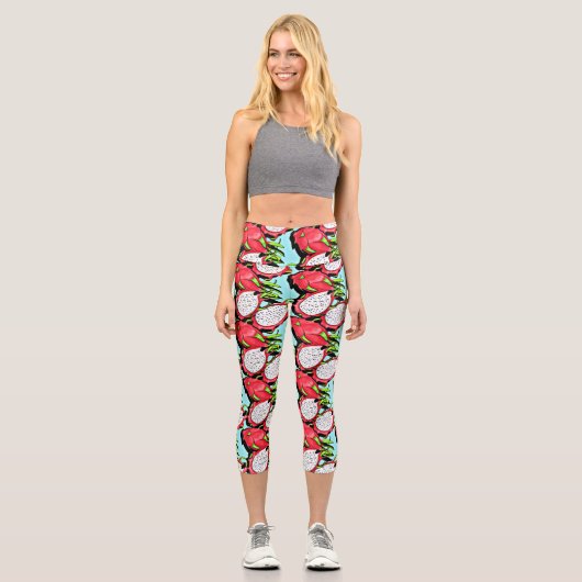 Leggings Capri fruit de dragon rouge (Recto)