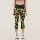 Leggings Capri Fruits And Leaves Pattern On Black (Recto)