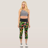 Leggings Capri Fruits And Leaves Pattern On Black (Recto)