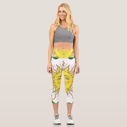 Leggings Capri Fruits de citron tropicaux, Face Soleil. (Recto)