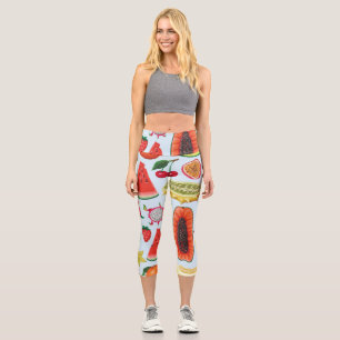 Leggings Capri Fruits Exotiques : Imprimé tendance sans couture.