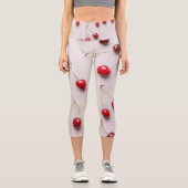 Leggings Capri Fruits rouges vifs sur toile blanche (Recto)