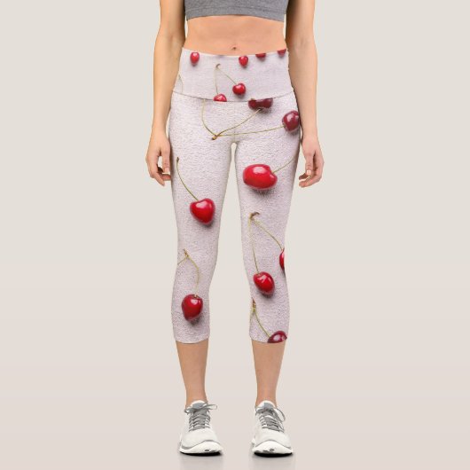 Leggings Capri Fruits rouges vifs sur toile blanche (Recto)