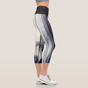 Leggings Capri Fumée Abstraite noire et blanche