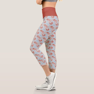 Leggings Capri Fumée-Rouge-Bleu Motif à haut taille Capris