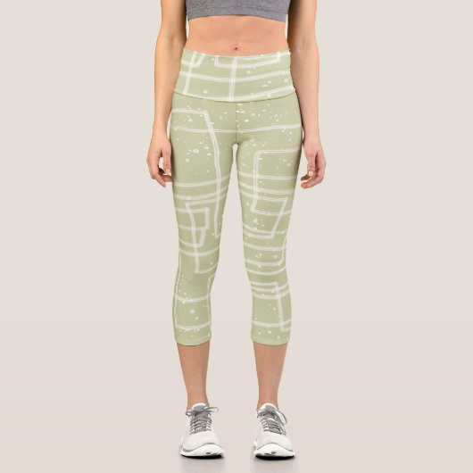 Leggings Capri fun abstrait art pâle jade vert et blanc (Recto)