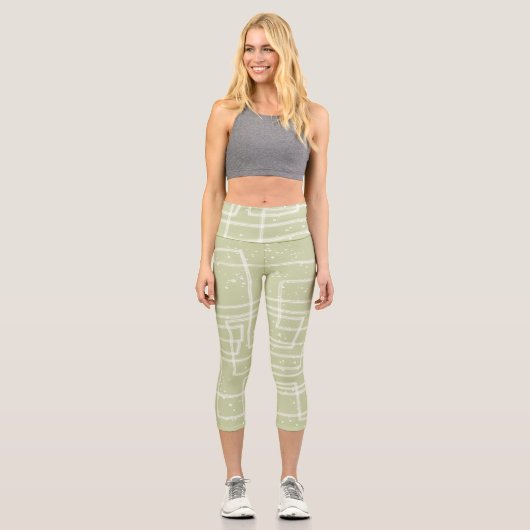 Leggings Capri fun abstrait art pâle jade vert et blanc (Recto)