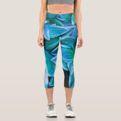 Leggings Capri fun abstrait nature art bleu turquoise et vert (Recto)