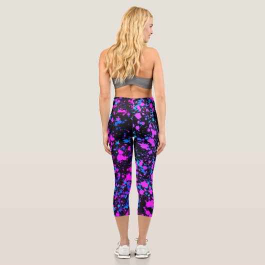 Leggings Capri Fun Bright Paint Splash Rose Turquoise Cobalt Bleu (Verso)