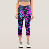 Leggings Capri Fun Bright Paint Splash Rose Turquoise Cobalt Bleu (Recto)