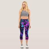 Leggings Capri Fun Bright Paint Splash Rose Turquoise Cobalt Bleu (Recto)