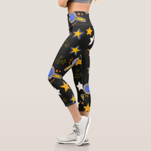 Leggings Capri Fun dessiné à la main star motif noir moderne chic