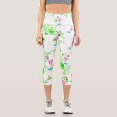 Leggings Capri Fun flamants roses et vignes vertes (Recto)