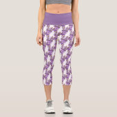 Leggings Capri Fun Herbe Imprimer Lavande Fleurs sur Blanc (Recto)