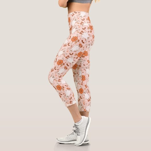 Leggings Capri Fun Retro Ghost & Jack-O-Lantern Motif (Gauche)