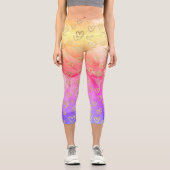 Leggings Capri Fun rose violet jaune coeur or Motif (Recto)