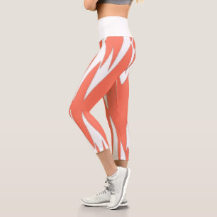Leggings Capri Funky Abstrait Art Coral Blanc