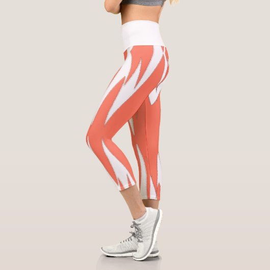 Leggings Capri Funky Abstrait Art Coral Blanc (Gauche)