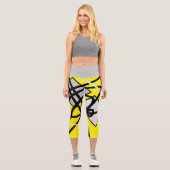Leggings Capri Funky Abstrait Art Jaune Jambes Grises Noires (Recto)