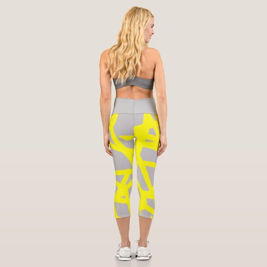 Leggings Capri Funky Abstrait Art Jaune Leggray (Verso)