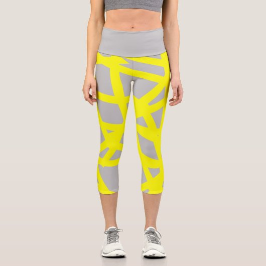 Leggings Capri Funky Abstrait Art Jaune Leggray (Recto)