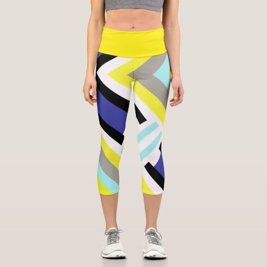 Leggings Capri Funky Abstrait Art Jaune Pastel Thème (Recto)