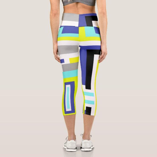 Leggings Capri Funky Abstrait Art Jaune Pastel Thème (Verso)