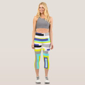 Leggings Capri Funky Abstrait Art Jaune Pastel Thème (Recto)
