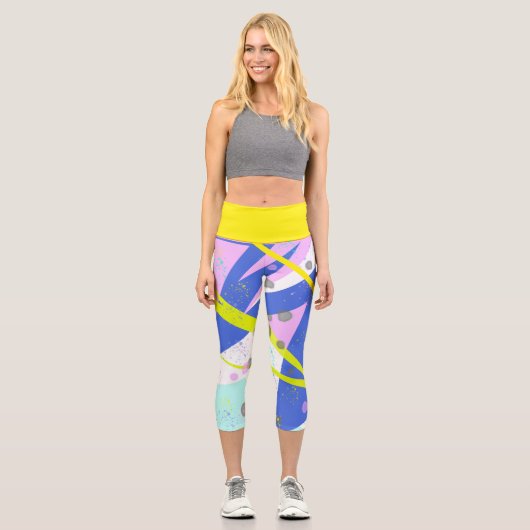 Leggings Capri Funky Abstrait Art Jaune Pastel thème (Recto)