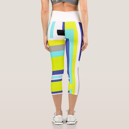 Leggings Capri Funky Abstrait Art Jaune Pastel Thème (Verso)