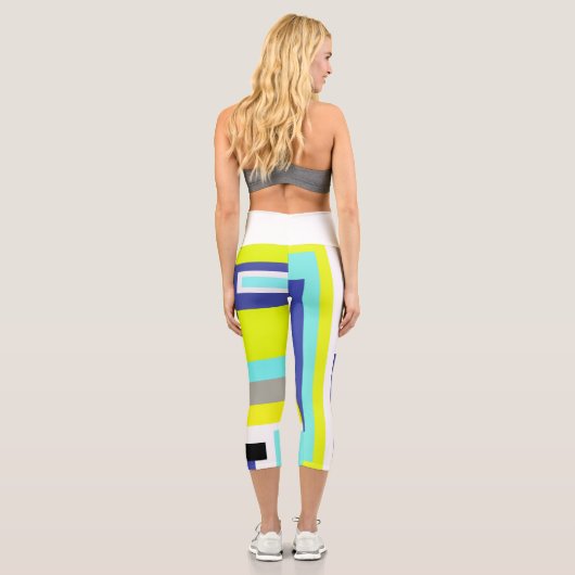 Leggings Capri Funky Abstrait Art Jaune Pastel Thème (Verso)