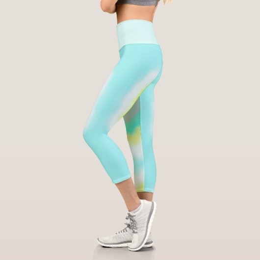 Leggings Capri Funky Abstrait Art Jaune Turquoise Pastel Thème (Gauche)