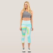 Leggings Capri Funky Abstrait Art Jaune Turquoise Pastel Thème (Recto)